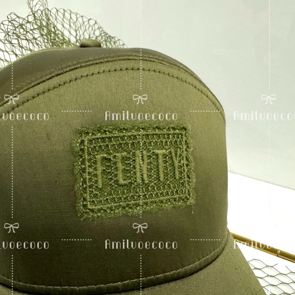 Puma x FENTY olive satin Women Satin Hat W/ Tulle Bow Baseball Cap - Picture 4 of 8